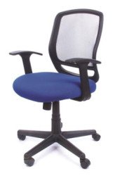 Kancelrska stolika, s opierkami rk,  modr alnenie, sieovan operadlo, ierny podstavec, MaYAH 