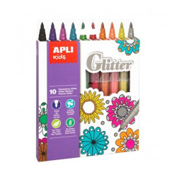 Fixky, sada, 3,8  mm, trblietav, APLI Kids "Markers Glitter", 10 rznych farieb