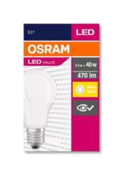 LED iarovka, E27, gua, A60, 5W, 470lm, 2700K (MF), OSRAM "Value"