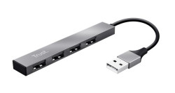 USB HUB, 4 porty, USB 2.0, TRUST "Halyx", strieborn