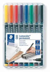 Permanentn popisova, sada, OHP, 0,6 mm, STAEDTLER "Lumocolor 318 F", 8 rznych farieb