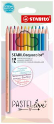 Akvarelov ceruzky, sada, STABILO "Aquacolor Pastellove", 12 rznych farieb