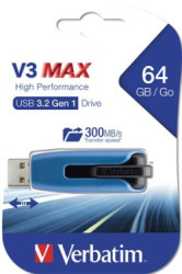 USB k, 64GB, USB 3.2, 175/80 MB/sec, VERBATIM "V3 MAX", modro-ierna