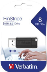 USB k, 8 GB, USB 2.0, 10/4MB/sec, VERBATIM "PinStripe", ierna