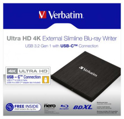 Blu-ray napaovaka, (extern), 4K Ultra HD, USB 3.1 GEN 1 USB-C, VERBATIM "Slimline"